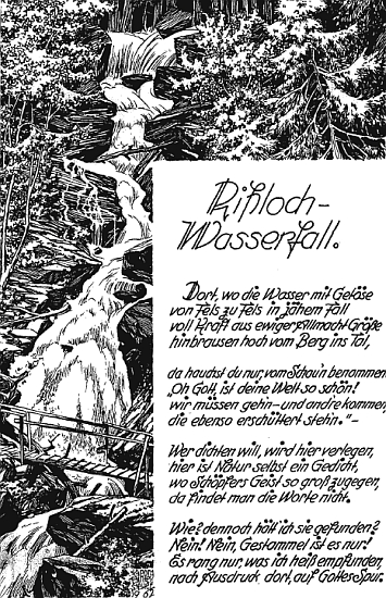 Báseň a kresba z roku 1967 mají za námět vodopád Rißloch (Riessloch) v Bodenmais