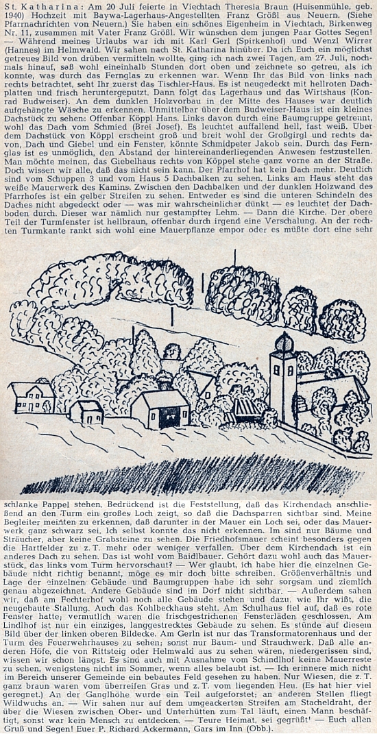 O dovolené v Helmwaldu roku 1960 se díval přes hranice na Svatou Kateřinu a popsal její stav velice podrobně i s připojenou kresbou