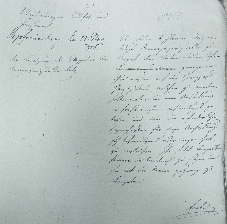 Kladné vyřízení jeho žádosti z 5. října 1816, datované v Hluboké nad Vltavou 18. listopadu 1816