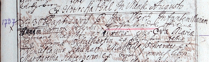 Záznam o narození v křestní matrice farnosti Dobrá Voda u Hartmanic