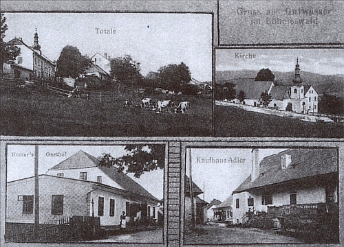 Na pohlednici z roku 1915 je zachycen i "Kaufhaus Adler", kde se roku 1884 narodil