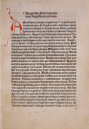 Incipit a explicit Alacrawova tisku Soliloquia (1484)