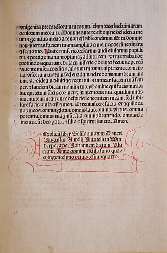 Incipit a explicit Alacrawova tisku Soliloquia (1484)