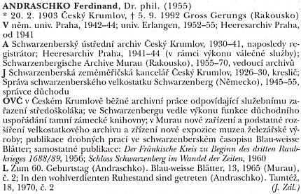 Autorem jeho hesla s nepříjemnou chybou v udání roku narození ve slovníku archivářů českých zemí byl Jiří Záloha