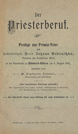 Brožura Zephyrina Tobnera k primici Franzova bratra