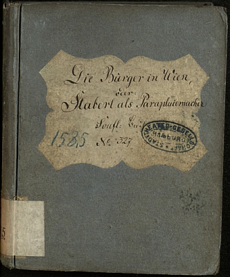 Vazba rukopisu Bäuerleovy hry "Vídeňští měšťané", o níž je v textu řeč, ze sbírek Staats- und Universitätsbibliothek Hamburg
