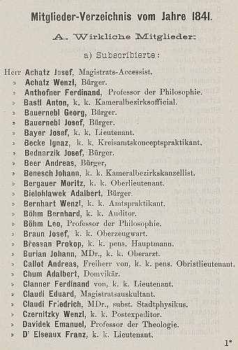 Mnohostránkový seznam členů českobudějovického sdružení "Geselligkeitsverein" - kdo z nich byl oním autorem? (klikněte na náhled pro otevření digitalizovaného dokumentu)