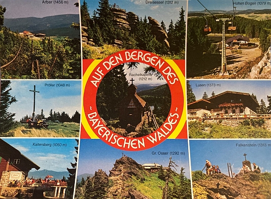 Německé pohlednice z osmdesátých let 20. století zachytily kromě šumavských vrcholů i českou pohraniční stráž