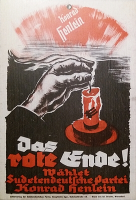 Plakáty Sudetendeutsche Heimatfront a Sudetendeutsche Partei v expozici Sudetoněmeckého muzea v Mnichově...