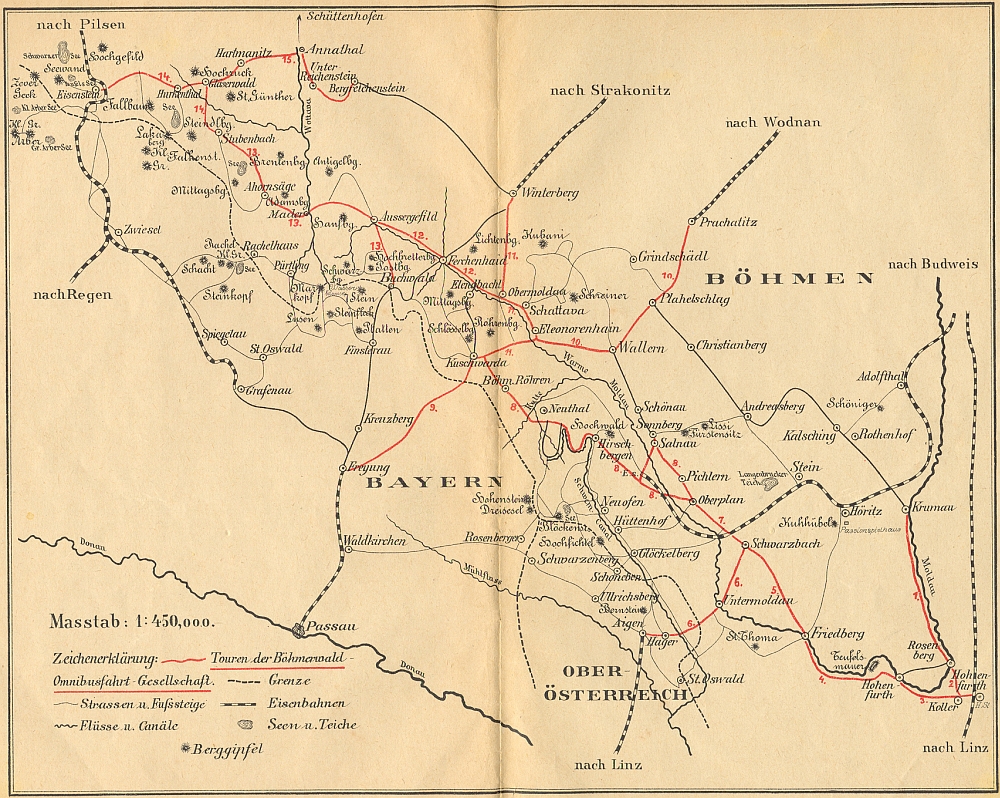 Repro Tourenbeschreibung der Böhmerwald-Omnibusfahrt-Gesellschaft durch den Böhmerwald von Hohenfurth bis nach Eisenstein