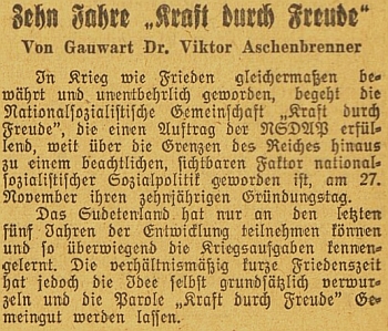 Článek v sudetoněmeckých novinách z roku 1943