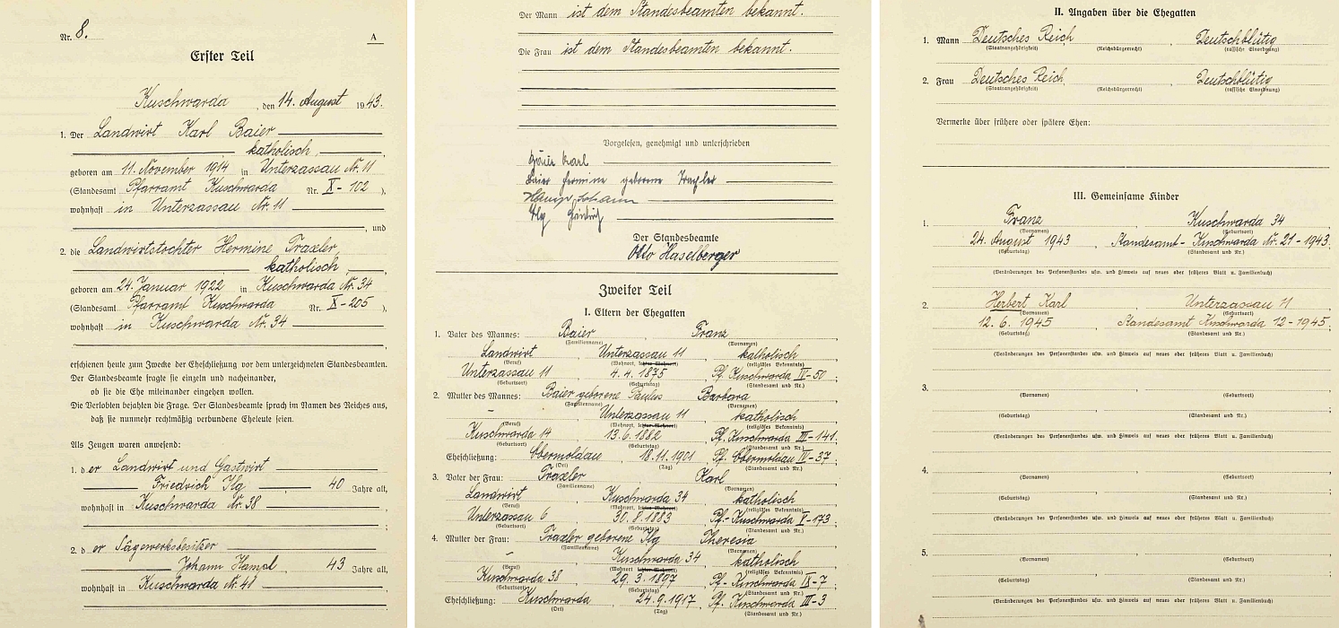 Záznam o svatbě v kunžvartské stavovské matrice