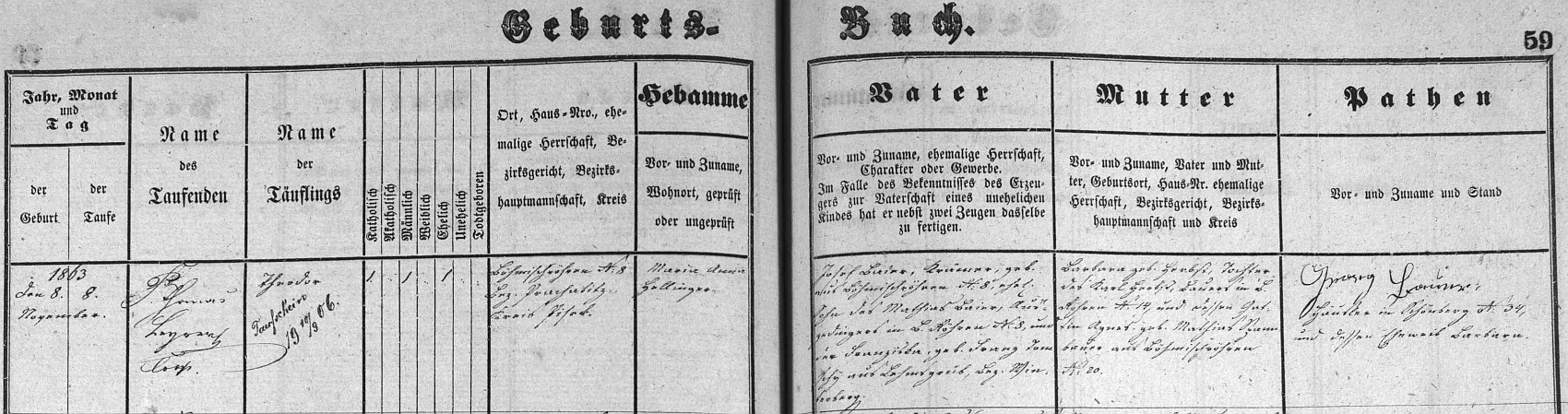 Záznam o jeho narození v listopadu roku 1863 v křestní matrice farní obce České Žleby kramáři Josefu Baierovi a jeho ženě Barbaře, roz. Herbstové, obou z Českých Žlebů