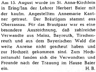 Zpráva o jeho svatbě v krajanském měsíčníku