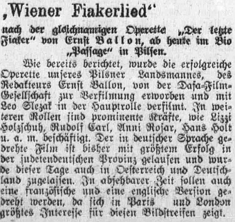 Podle úspěšné operety byl roku 1937 na Barrandově natočen i film, nakonec patrně pouze v německé verzi