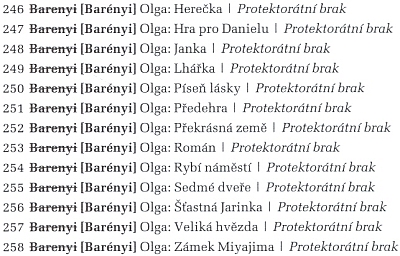 Její díla na cenzurním indexu "Seznam nepřátelské, závadné, zastaralé a nežádoucí literatury" z roku 1954, na jehož základě byly vyřazovány knihy z veřejných knihove