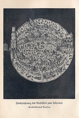 Obálka a titulní list jeho překladu Komenského "Labyrintu" (Verlag Eugen Diederichs, Jena, 1908)