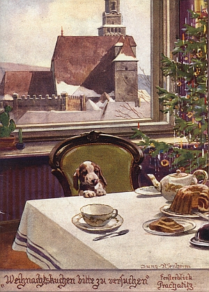 Prachatický vánoční motiv na pohlednici, jejímž autorem je Franz Xaver Jung-Ilsenheim (1883-1963)