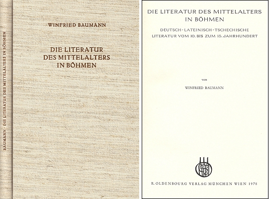 Vazba a titulní list (1978) jeho knihy o středověké literatuře v Čechách (nakladetelství Oldenbourg, Mnichov)