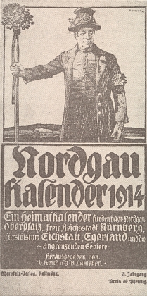 Svatební "zváč" ("družba") na obálce hornofalckého kalendáře z roku 1914