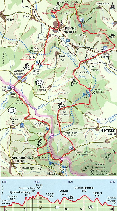 Orlovice se ocitly i na docela nové cyklistické mapě česko-bavorského příhraničí