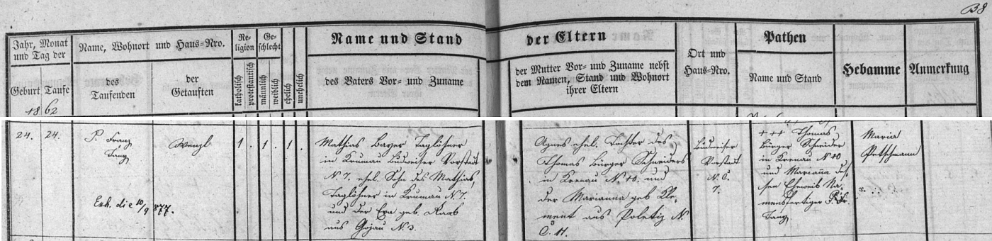 Narodil se v září roku 1862 na Budějovickém předměstí Českého Krumlova čp. 7 nádeníkovi Mathiasi Bauerovi (i jeho otec téhož jména i příjmení tu nádeničil, matka Ewa byla roz. Raabová z Kájova čp. 3) a jeho ženě Agnes, dceři českokrumlovského krejčího Thomase Bürgera a jeho manželky Marianny, roz. Klementové z Boletic čp. 11