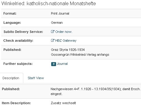 Záznam časopisu Winkelried v mezinárodní bibliografii teologických a náboženských studií