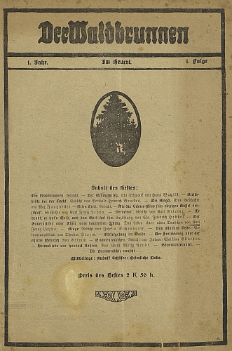 Titulní list prvního čísla časopisu "Der Waldbrunnen" a obálka svázaných ročníků 1922-1924