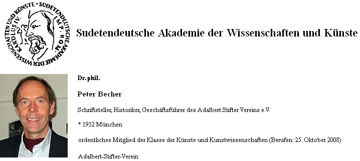 Záznam Petera Bechera na soupisu členů Sudetoněmecké akademie věd a umění