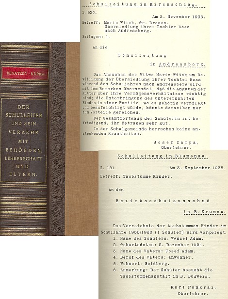 Jeho příručka Schulleiter z roku 1935 pro ředitele škol a jejich styk s úřady. učitelstvem a rodiči používá jako místní určení vzorů úředních písemností i jména dnes zaniklých osad z okolí Ondřejova, jak je autor znal ze své školské praxe