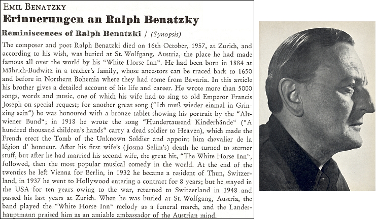 Foto bratrovo a vzpomínky na něho i s tímto anglickým resumé, jak je Emil Benatzky zveřejnil roku 1960 ve čtvrtletníku "Sudetenland"