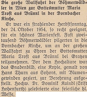 Kostel Panny Marie Těšitelky v Dobré Vodě u Nových Hradů na obraze Hanse Thurna, rodáka z nedalekého Žáru, který byl i autorem kopie milostného obrazu z dobrovodského chrámu umístěného ve Vídni - roku 1954 uspořádali odsunutí rodáci pouť do farního kostela v Dornbachu