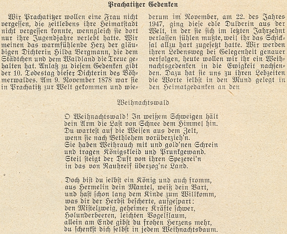 Krajanský měsíčník jí ve svém prosincovém čísle věnoval roku 1957 tuto vzpomínku
i s textovou ukázkou jejích veršů na vánoční téma