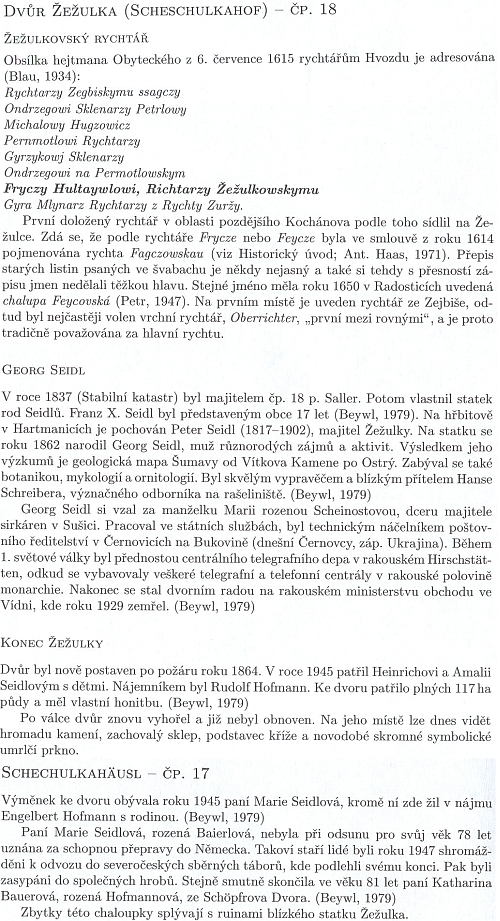 Text o historii dvora Žežulka, čerpající z části i z jeho textu, přeloženého v Kohoutím kříži