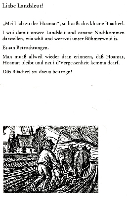 Vazba a úvod jeho knihy (1978), kterou vydalo ve Waldkirchenu nakladatelství Verlag der heimattreuen Böhmerwäldler