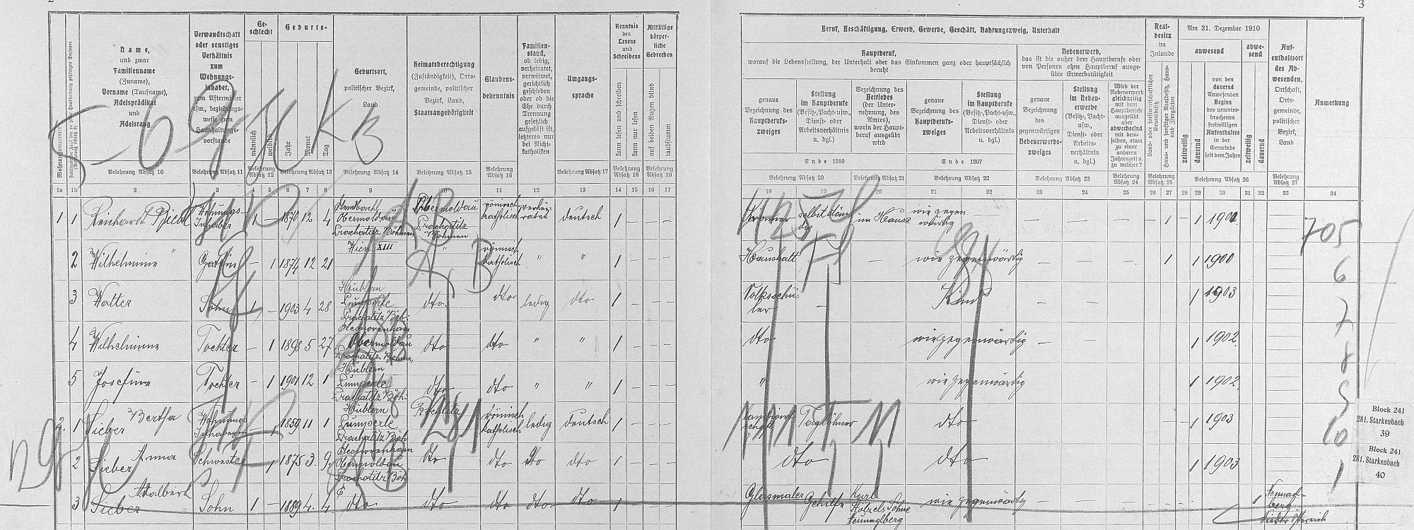 Arch sčítání lidu z roku 1921 pro dům čp. 4 v Houžné i s ním