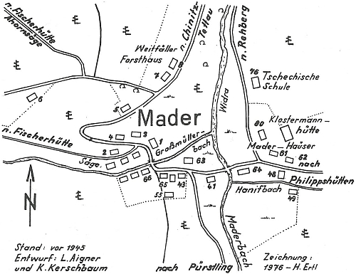 Plán Modravy před rokem 1945 (nakreslil ho Heinrich Ertl)