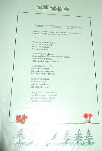 Jeho báseň v pamětní knize kaple ve Stadlbergu