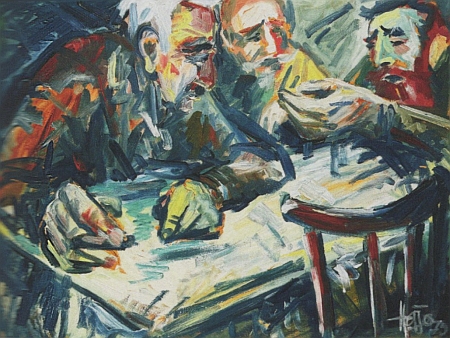 Hospodské řeči, olejomalba z roku 1975