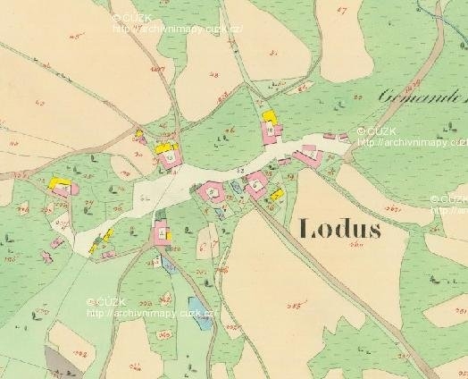 Mladoňov (Lhotka) na mapě stabilního katastru z roku 1826