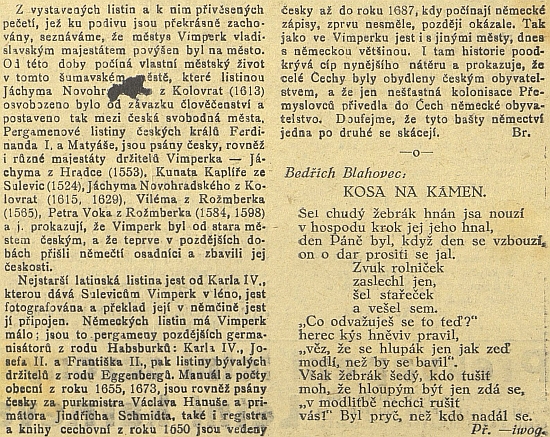 Tentýž rok a české noviny - pokud Př. znamená překlad, nabízí jeho báseň s článkem, který s ní sousedí, skutečné kouzlo nechtěného