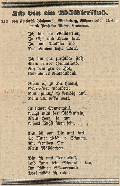 V rakouském tisku verše nacházíme už v roce 1934, autora tu ovšem umisťují do Vimperka