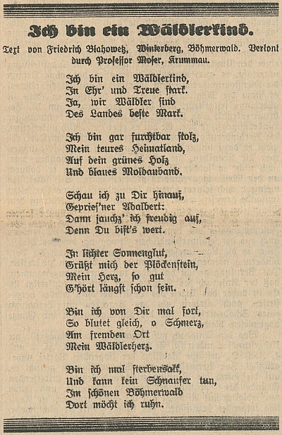 V rakouském tisku verše nacházíme v roce 1934, autora tu ovšem umisťují do Vimperka