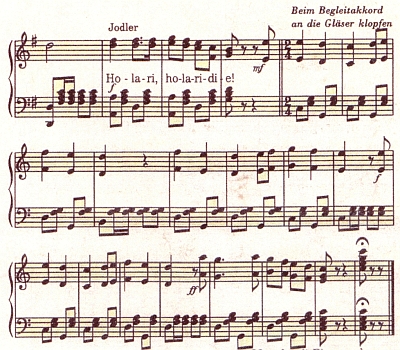 Notový záznam jeho "Sklářského marše" ("Glashüttenmarsch"), zkomponovaného někdy kolem roku 1890
