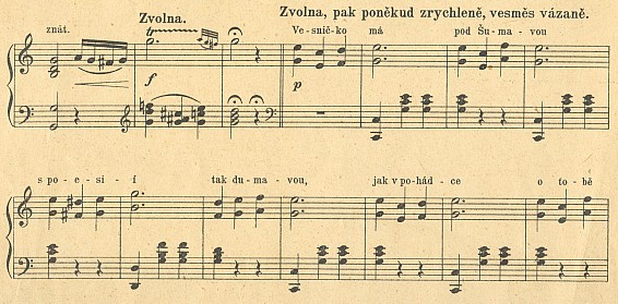 Obálka a notový záznam jeho "opusu č. 100" s českým textem K. Šimůnka