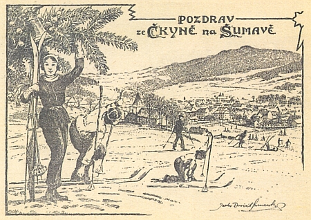 Kreslená pohlednice ze Čkyně