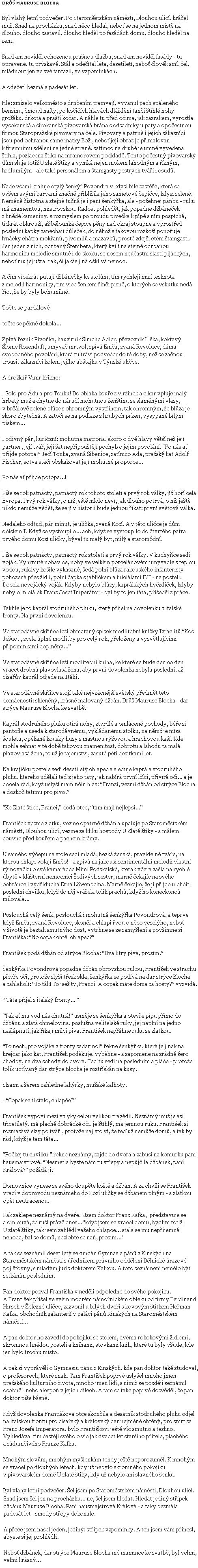 Článek Františka R. Krause ze stránek časopisu Roš Chodeš "o malovaném džbánku strýce Blocha a Kafkově Praze"