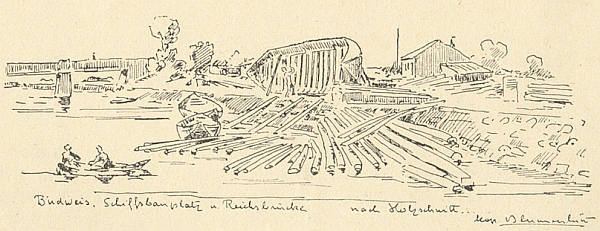 Loděnice u starého Říšského mostu v Č. Budějovicích...