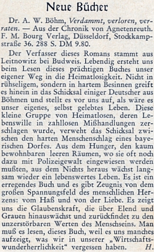 Recenze jeho knihy, podepsané šifrou "H.", tající zřejmě Ericha Hanse