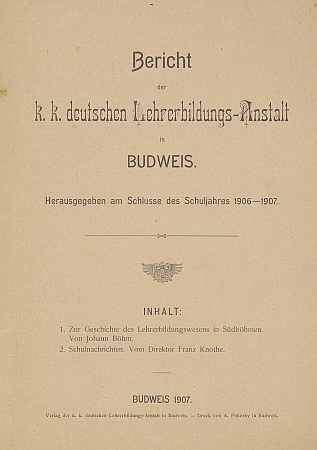 Titulní list brožury (1907), jejímž byl spoluautorem